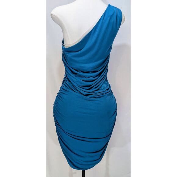 Emerald Sundae Teal One-Shoulder Ruched Bodycon Dress Size 14 - Picture 3 of 10